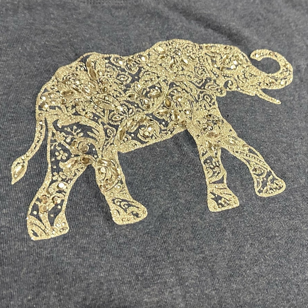 EUC Women's L Karen Scott Blue Top Lucky Rhinestone glamour elephant design - Picture 2 of 3